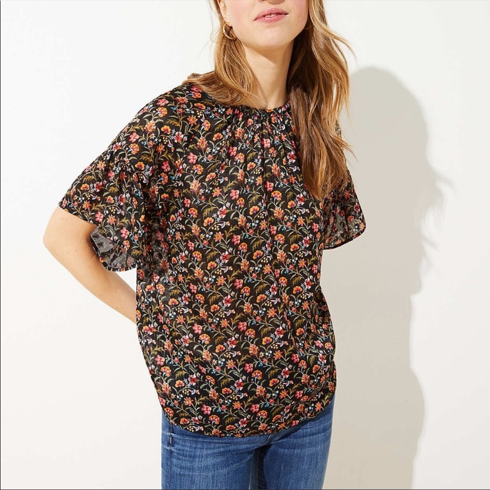LOFT | Women's Floral Tie Bell Sleeve Blouse | XS